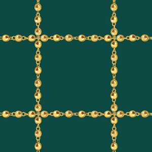Seamless Golden Chains on Green. Repeat Design Ready for Textile Prints.