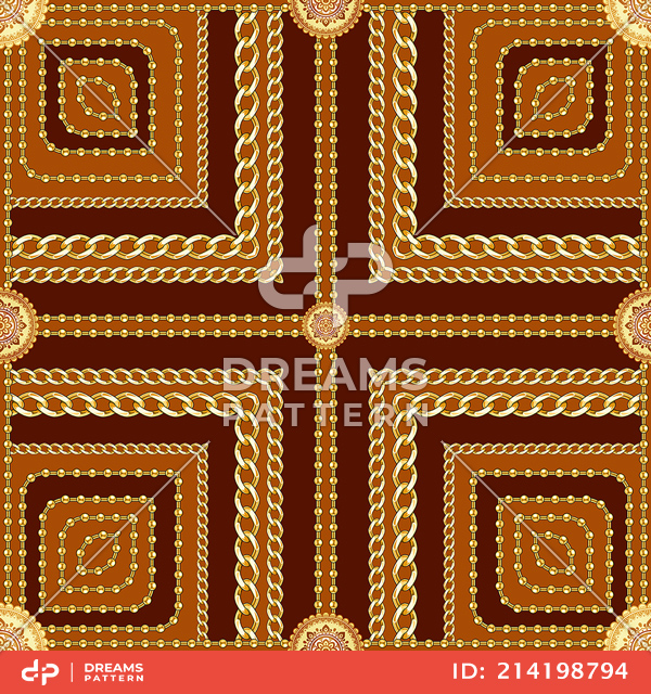 Seamless Golden Chains Pattern, on Dark Brown Background. Ready for Textile Print.