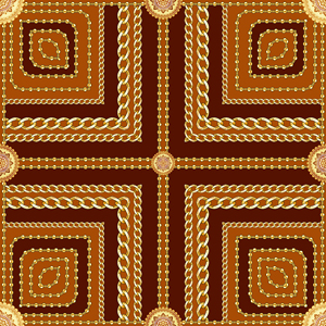 Seamless Golden Chains Pattern, on Dark Brown Background. Ready for Textile Print.