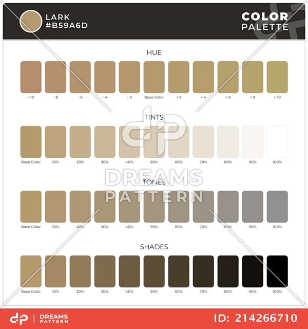 Lark / Color Palette Ready for Textile. Hue, Tints, Tones and Shades Guide.