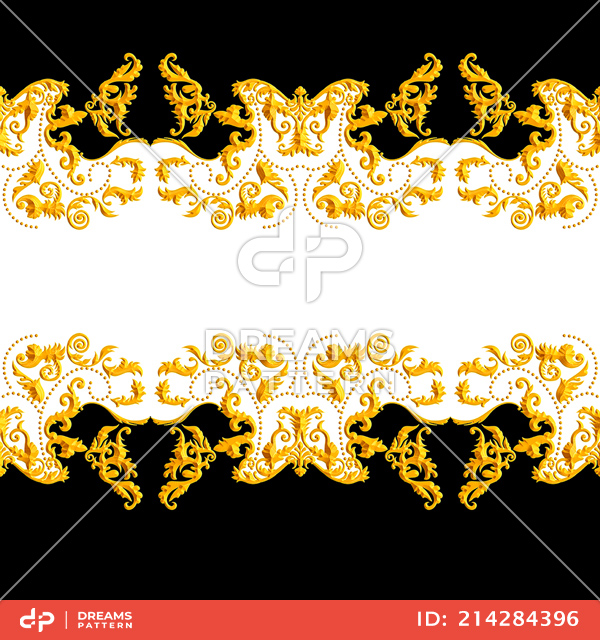 Seamless Golden Baroque Luxury Design on Black and White Background.