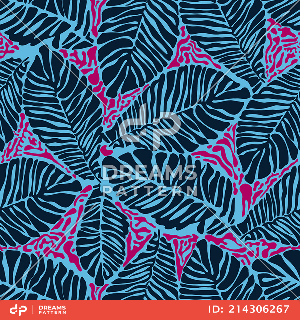 Beautiful Hand Drawn Tropical Palm Leaves Pattern, Seamless Design Ready for Print.