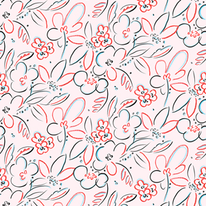 Seamless Hand Drawn Floral Pattern. Colored Outline Design Ready for Textile Prints.