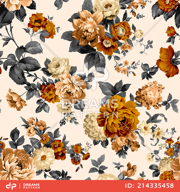 Seamless Watercolor Floral Design on Beige Background Ready for Textile Prints.