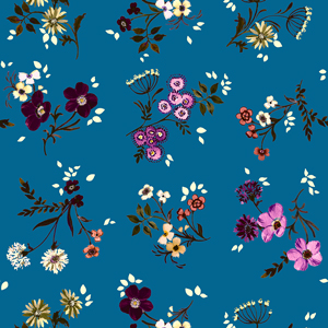 Seamless Floral Pattern with Leaves on Blue Background Ready for Textile Prints.