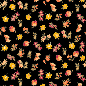 Seamless Pattern with Colored Flowers on Black Background for Textile or Fabric Prints.