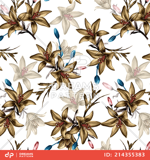 Seamless Floral Pattern with Leaves, Colorful Flowers Design Ready for Textile Prints.