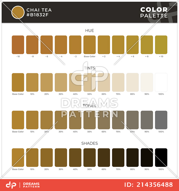 Chai Tea / Color Palette Ready for Textile. Hue, Tints, Tones and Shades Guide.
