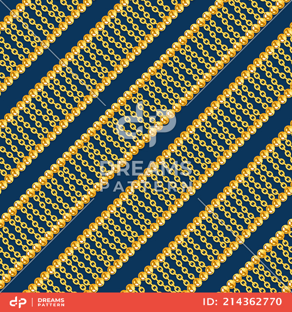 Seamless Pattern of Golden Chains Designed with diagonal form Ready for Textile Prints.