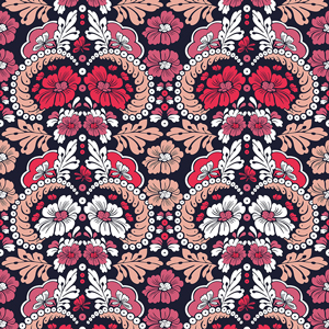 Seamless Vintage Floral Pattern. White, Pink, Coral Flowers with Leaves.