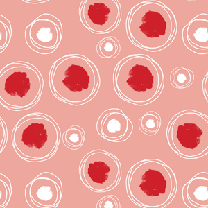 Seamless Pattern of Hand Drawn Circles with Paint Spots on Pink Background.