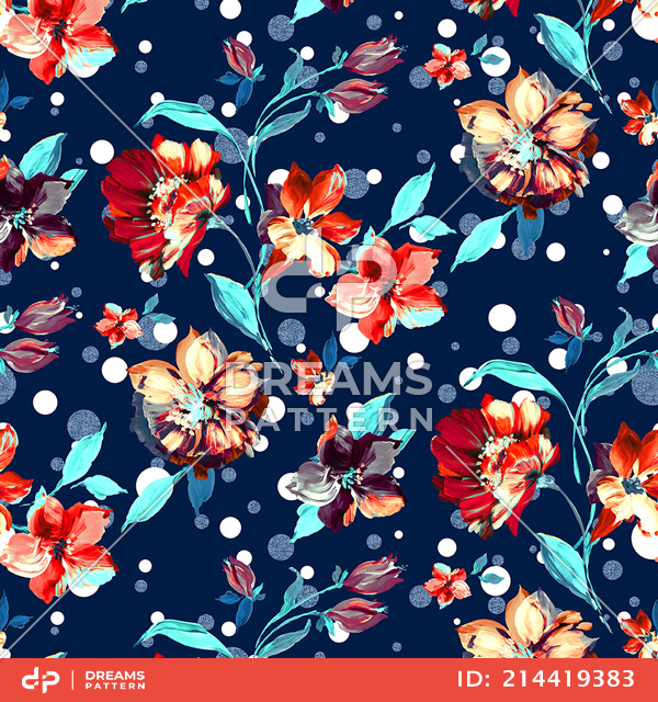 Seamless Watercolor Floral Design on White Background Ready for Textile Prints.