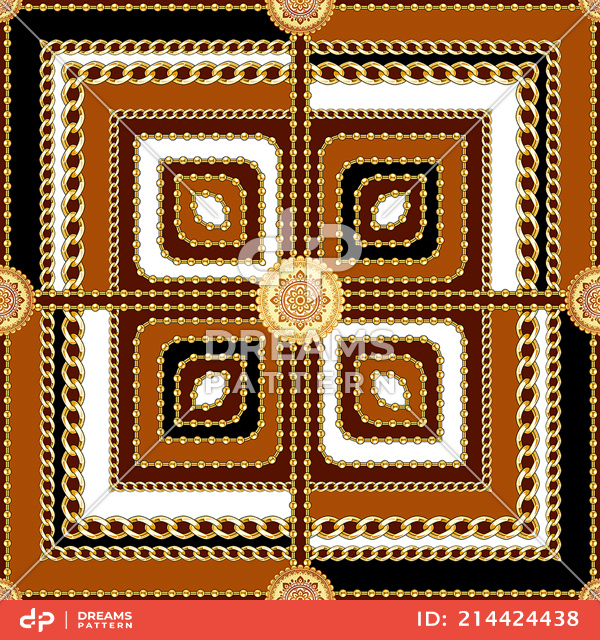 Seamless Golden Chains Pattern, on Dark Brown Background. Ready for Textile Print.