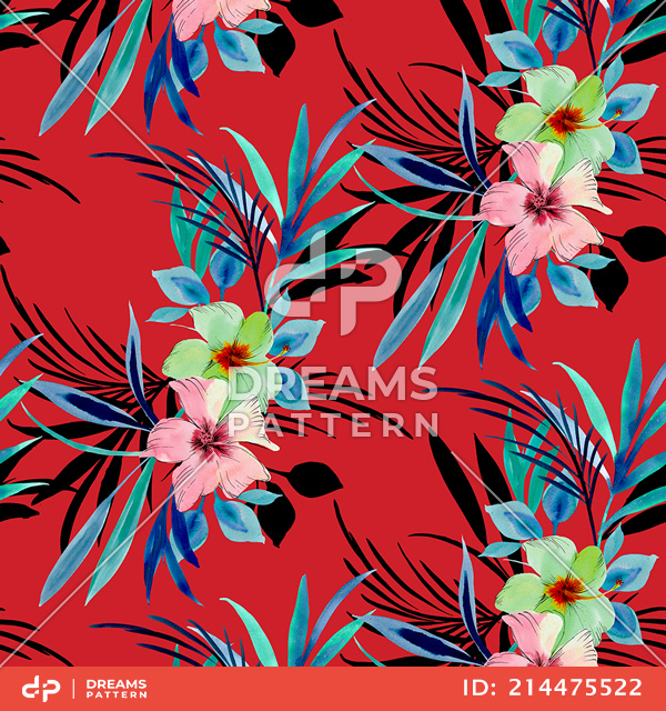 Seamless Colorful Floral Pattern, Hand Drawn Flowers Design Ready for Textile Prints.