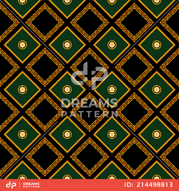 Seamless Luxury Diagonal Pattern with Golden Antique Decorative Motifs.