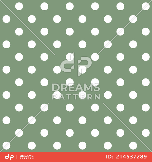 Seamless Pattern with White Polka Dots on Green, Ready for Textile Prints.