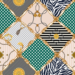 Golden Ropes with Dots and Lines on Diamond Shapes, Seamless Pattern For Textile.