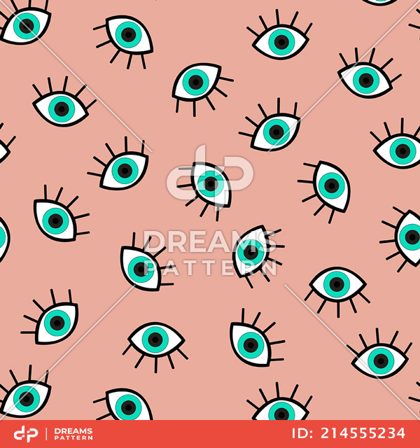 Seamless Eyes Pattern on Pink Background, Geometric Design Ready for Textile Prints.