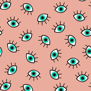 Seamless Eyes Pattern on Pink Background, Geometric Design Ready for Textile Prints.