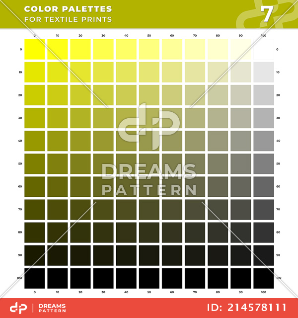 Set 07 Color Palettes for Textile Prints. Tints and Shades Chart, Colors Guide Swatches.
