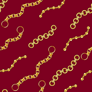 Seamless Golden Chains, Luxury Pattern on Red Background.