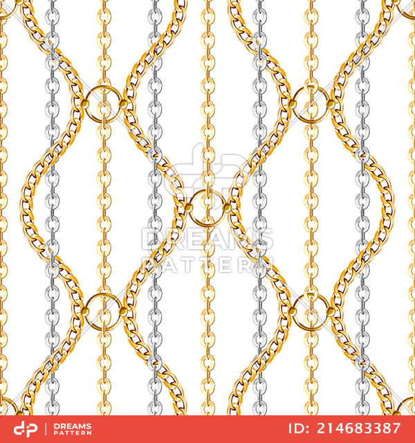 Seamless Trendy Pattern of Golden and Silver Chains Designed for Textile Prints.