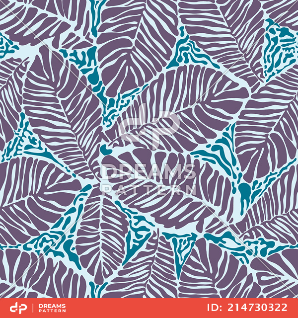 Beautiful Hand Drawn Tropical Palm Leaves Pattern, Seamless Design Ready for Print.