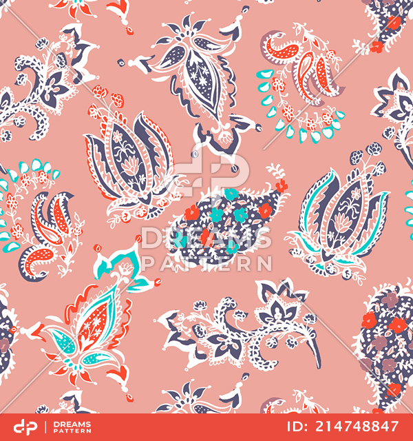 Seamless Paisley Abstract Pattern. Decorative Ethnic Design Ready for Textile Prints.