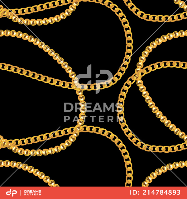 Seamless Pattern of Golden Chains on Black Background Ready for Textile Prints.