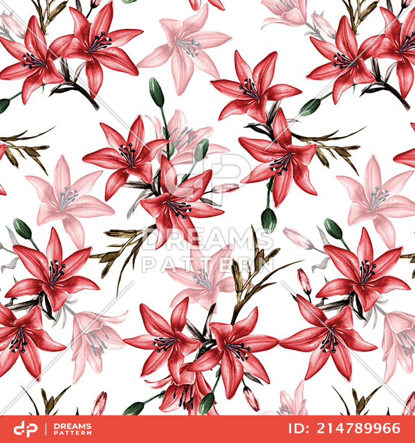 Seamless Floral Pattern with Leaves, Colorful Flowers Design Ready for Textile Prints.