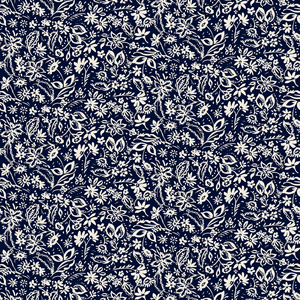 Seamless Hand Drawn Mini Flowers. Repeating Pattern on Dark Blue Background.