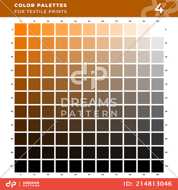 Set 04 Color Palettes for Textile Prints. Tints and Shades Chart, Colors Guide Swatches.
