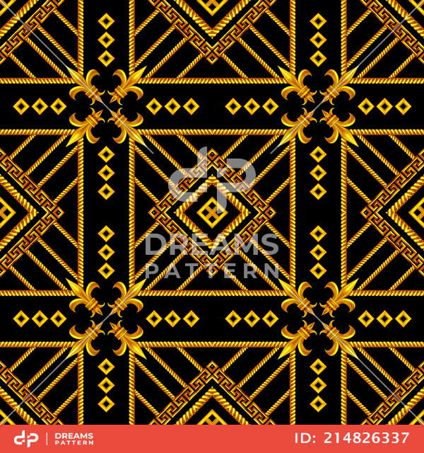 Luxury Versace Pattern with Golden Motifs on Black Background. Ready for Textile Prints.