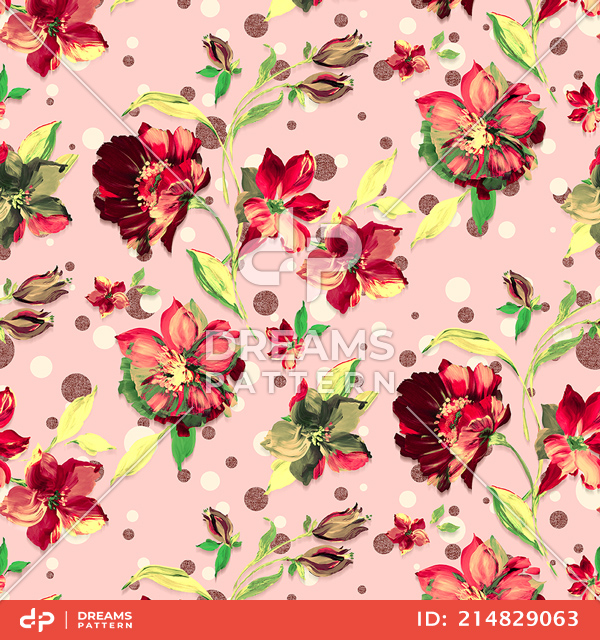 Seamless Watercolor Floral Design on White Background Ready for Textile Prints.