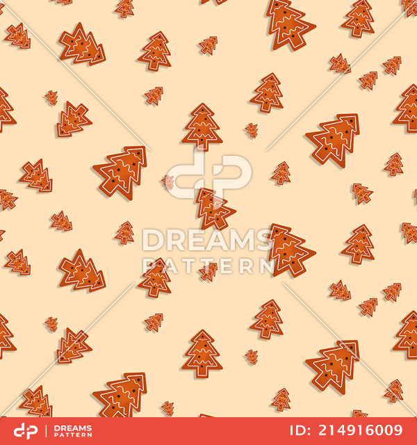 Seamless Pattern of Christmas Tree Cookies on Lightbrown Ready for Textile Prints.