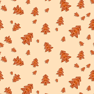 Seamless Pattern of Christmas Tree Cookies on Lightbrown Ready for Textile Prints.