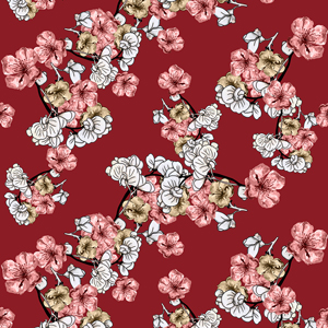 Seamless Hand Drawn Flowers Pattern, Repeated Illustration Ready for Textile Prints.