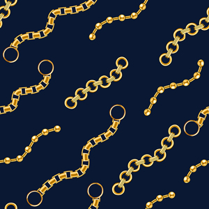 Seamless Golden Chains, Luxury Pattern on Dark Blue Background.