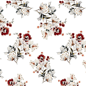 Seamless Hand Drawn Flowers with Leaves On White, Designed for Fabric Textile.