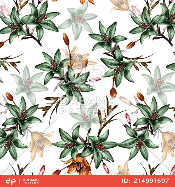 Seamless Floral Pattern with Leaves, Colorful Flowers Design Ready for Textile Prints.