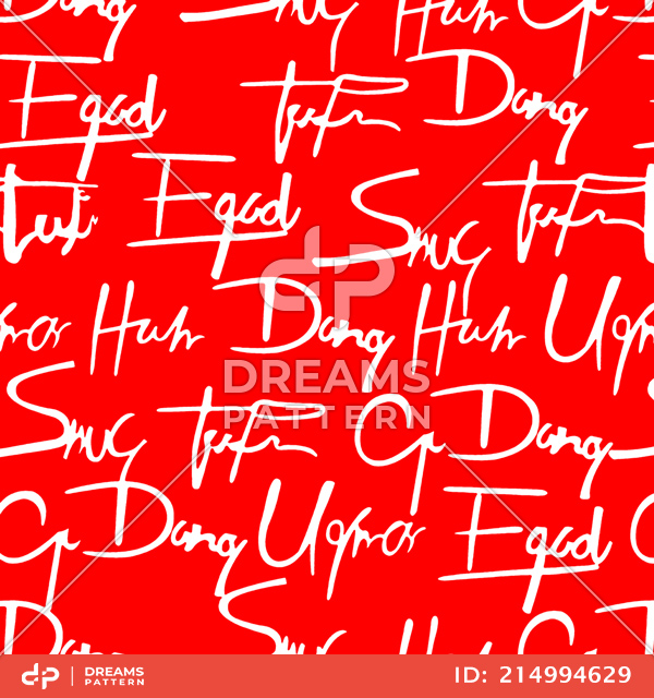 Seamless Hand Writing Design on Red Background, Vintage Fashion Style.