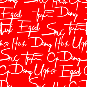 Seamless Hand Writing Design on Red Background, Vintage Fashion Style.