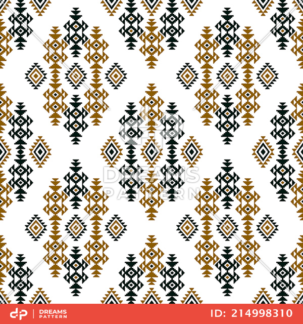 Seamless Colored Ethnic Design on White Background for Textile Prints.