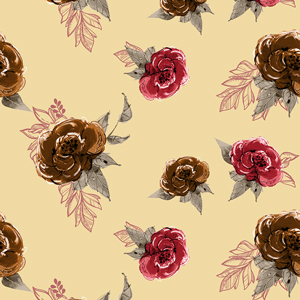 Seamless Watercolor Flowers with Leaves, Repeat Design Ready for Textile Prints.