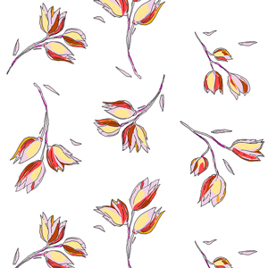 Seamless Hand Drawn Flowers Sketched Outline Style Pattern on White Background.