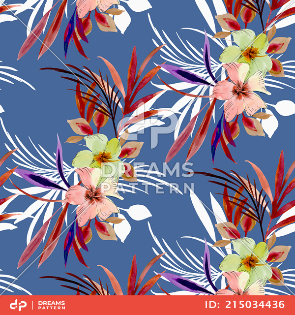 Seamless Colorful Floral Pattern, Hand Drawn Flowers Design Ready for Textile Prints.