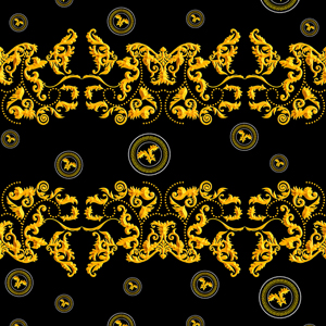 Seamless Golden Baroque Luxury Design on Black Background.