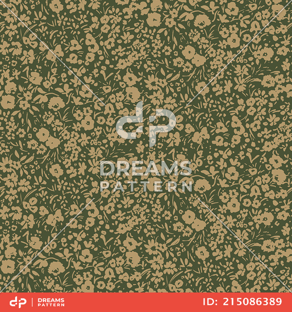 Seamless Pattern of Beige Floral on Dark Green Background Ready for Textile Prints.