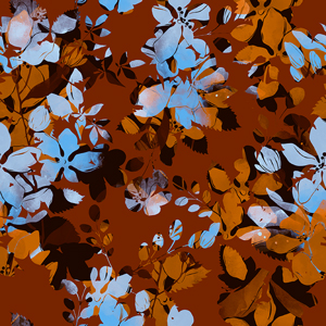 Seamless Abstract Floral Pattern, Beautiful Hand Drawn Leaves on Dark Brown.