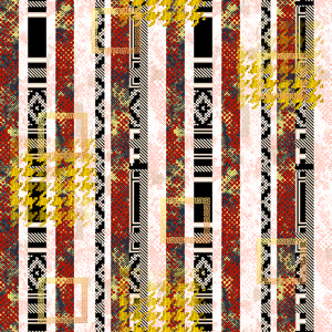 Seamless Abstract Design, Hounds Tooth and Ethnic on Lined Background.